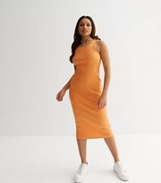 New Look Petite Orange Ribbed Racer Midi Dress